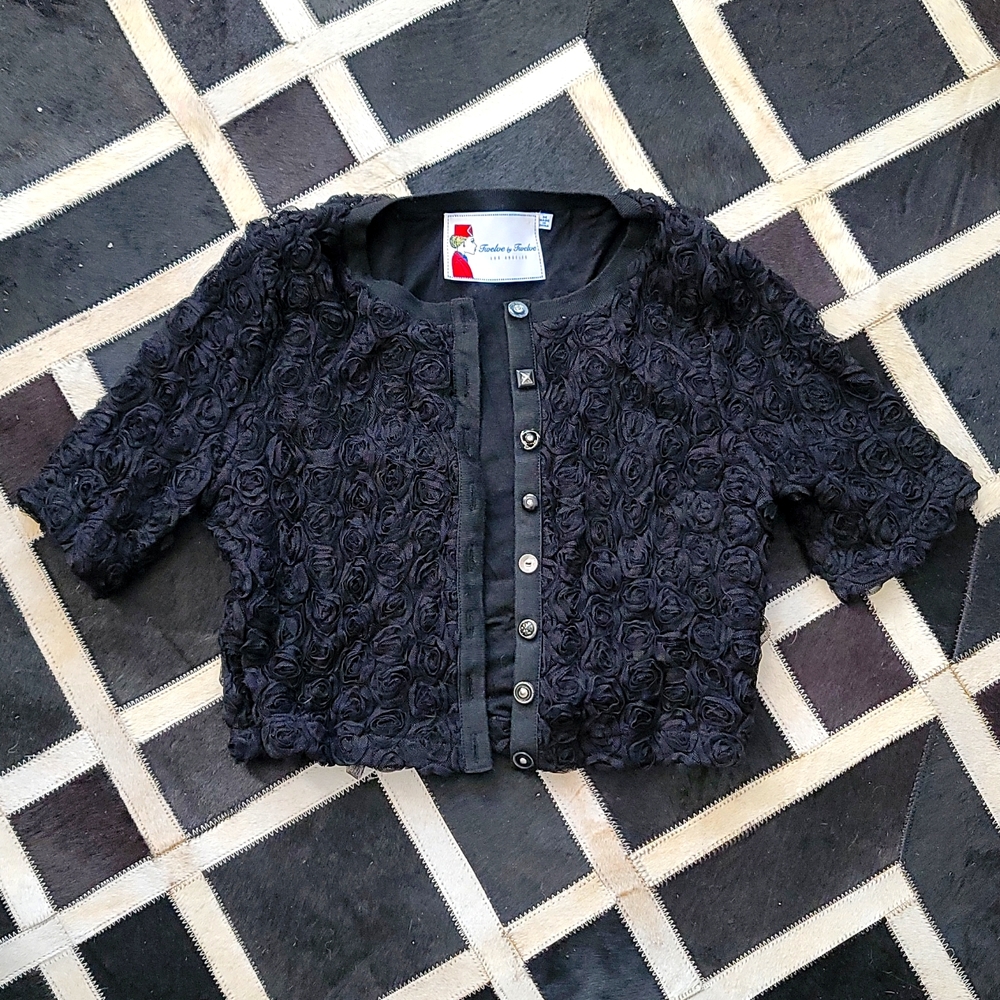 Twelve by Twelve black rose cropped cardigan,  size medium